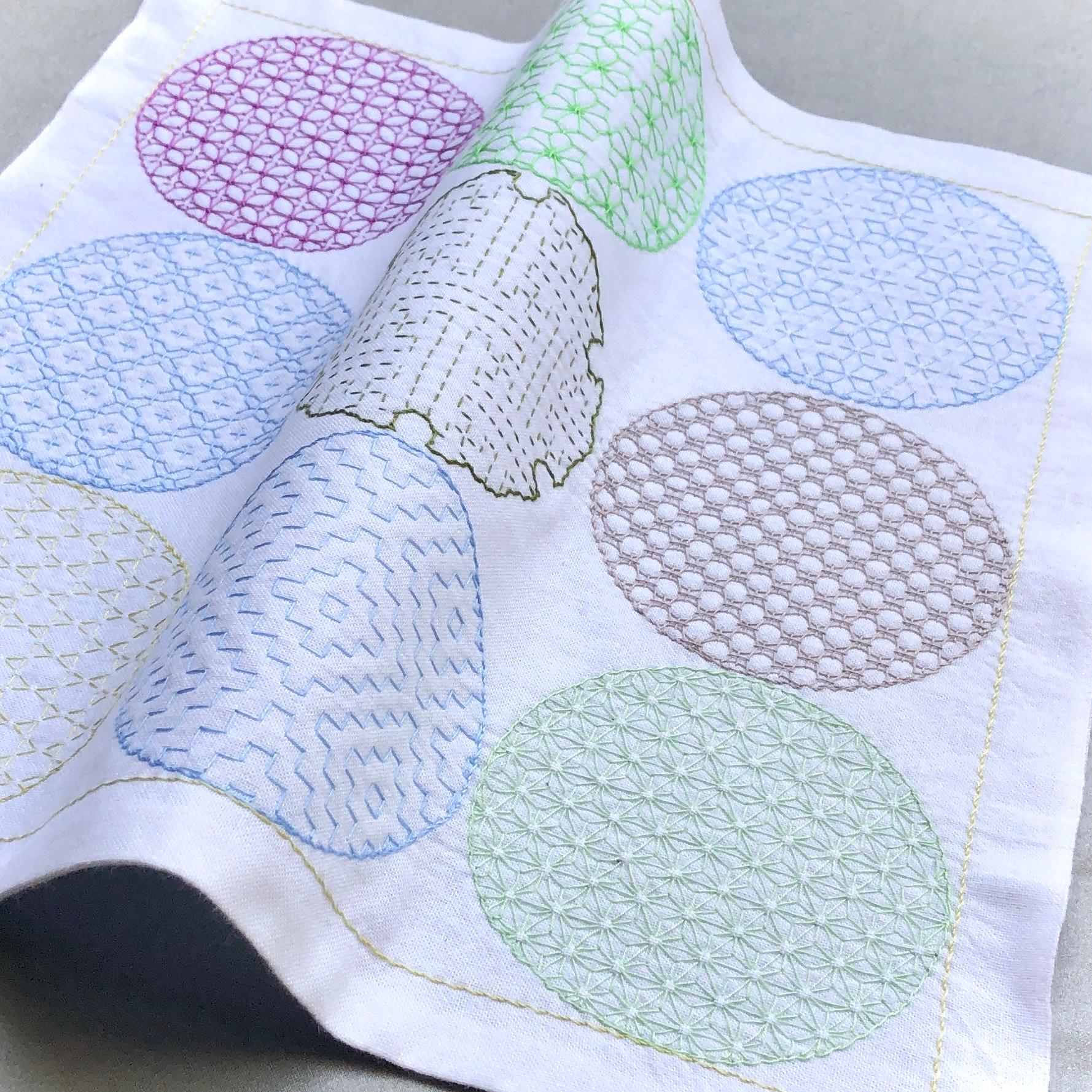 刺し子の花ふきん【一目刺しの寄せ模様㉙】春＊花